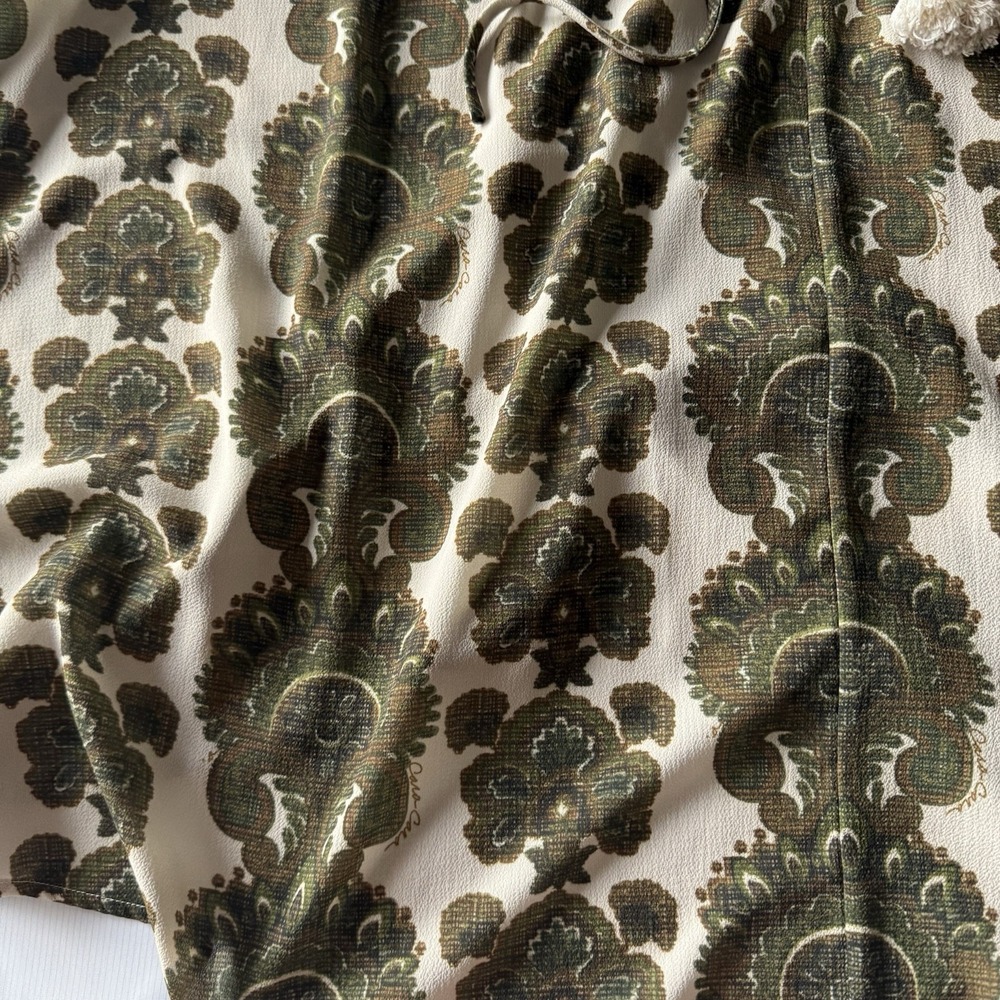 Cara Cara Tanglewood Dress Green Paisley Ruffled Neckline Drawstring Waist M - Picture 4 of 8